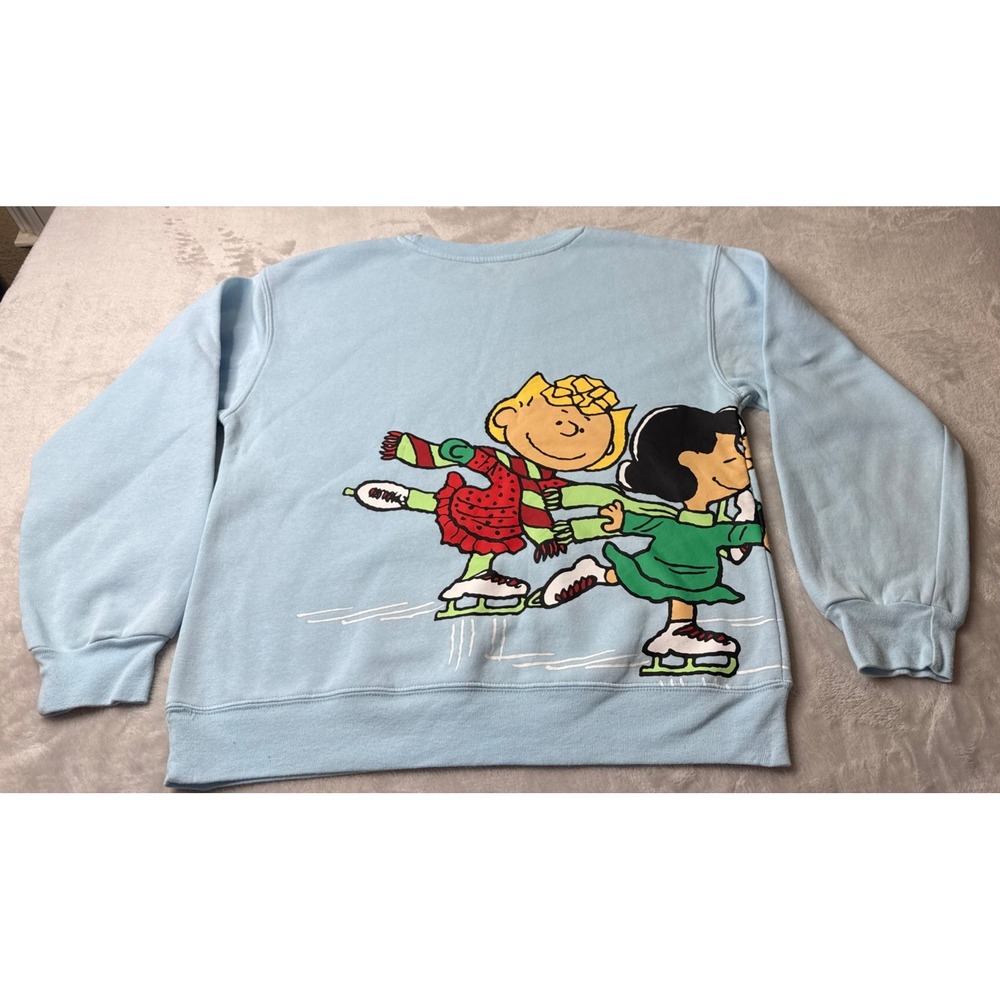 Peanuts Light Blue Sweatshirt with Skating Characters Holiday - Picture 6 of 8
